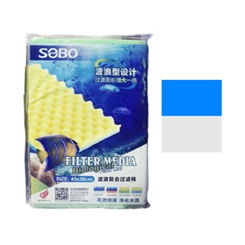 SOBO FİLTRE SÜNGERİ 45X30X2 MAVİ BEYAZ