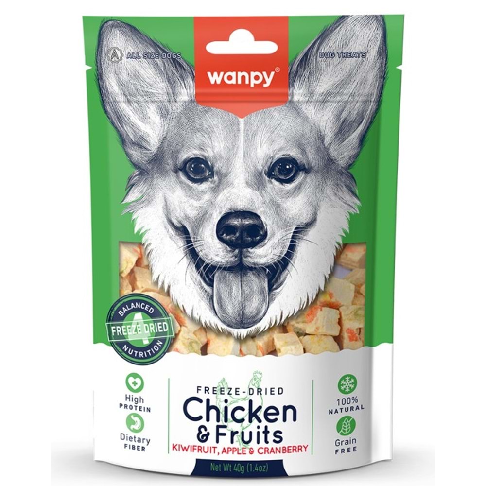 WANPY KURUTULMUŞ TAVUK MEYVE 40 GR KÖPEK ÖDÜL FCA-04